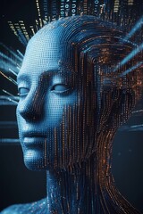 professional photo of abstract digital art depicting a human head comprised of swirling binary code streams in a mesmerizing dance of 1s and 0s symbolizing the overload of artificial intelligence set