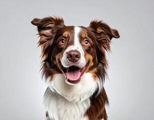 A Cute and Happy Brown and White Dog with an Open Mouth, Smiling in a Studio Shot