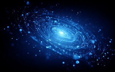 Obraz premium Vibrant Blue Spiral Galaxy with Floating Particles in Outer Space
