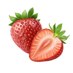 Ripe red strawberry and halved strawberry isolated fresh fruit food deliciousness isolated on transparent background