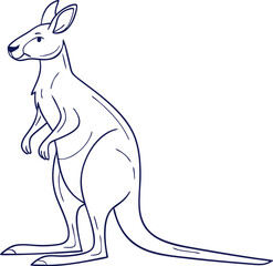 Minimal Line Art of Kangaroo Standing Upright Vector, Standing Kangaroo Line Art Vector, Minimal Kangaroo Illustration, Kangaroo Outline Vector
