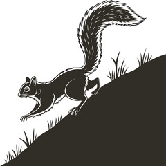 Jumping Squirrel Silhouette Side View Vector, Jumping Squirrel Line Art Vector, Minimal Squirrel Illustration, Squirrel Outline Vector