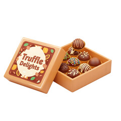 Delicious truffle delights in a box isolated on transparent background, ready to be served, 3d truffle