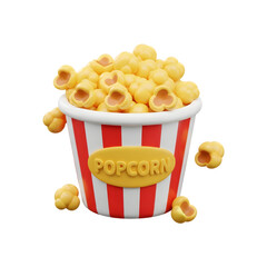 Popcorn in a red and white striped bucket isolated on transparent background 3d render