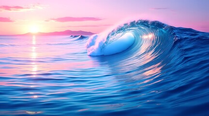 A captivating image featuring a pastel pink and blue ocean ripple effect during sunset