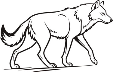 Wolf Walking with Tail Down Simple Outline Vector, Walking Wolf Line Art Vector, Minimal Wolf Illustration, Wolf Outline Vector