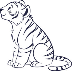 Minimalist Outline of Tiger Cub Sitting Vector, Sitting Tiger Cub Line Art, Minimal Tiger Illustration, Tiger Cub Outline Vector