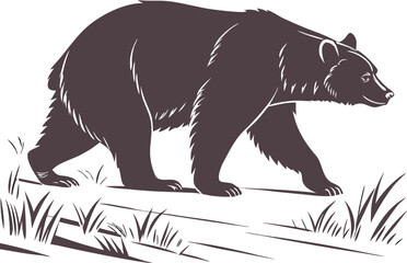 Walking Bear Silhouette Side View Vector, Bear Silhouette Vector, Minimal Bear Outline, Wildlife Bear Vector