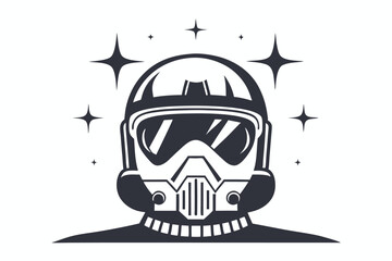 Black and white design shows a full face protective helmet with goggles