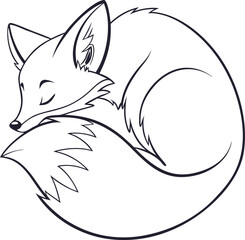 Minimalist Line Art of a Curled Sleeping Fox Simple Vector, Sleeping Fox Line Art, Minimal Fox Illustration, Curled Fox Outline
