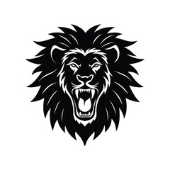Roaring lion head black majestic predator design vector art illustration
