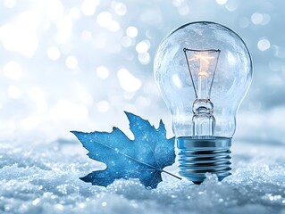 Light bulb and leaf in snow