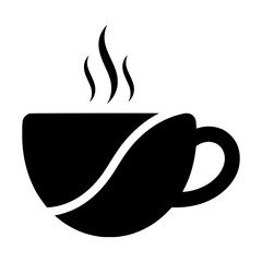Solid black logo of a coffee cup in the shape of a coffee bean