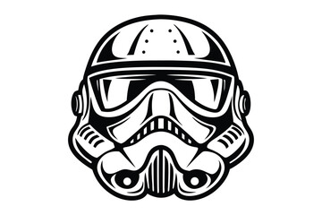 Black and white helmet shows the iconic figure headwear on clear backdrop