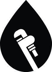 water drop with pipe wrench icon