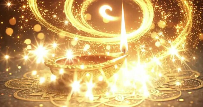 Diwali diya with golden lights