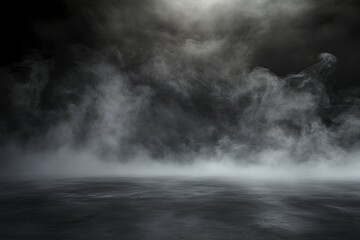 Mysterious foggy atmosphere: dark, misty, enigmatic, smoky, moody