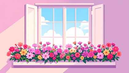 Colorful window box with flowers