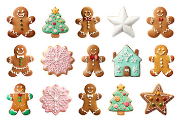 Fototapeta premium PNG Colorful festive gingerbread cookie assortment, element set on transparent background