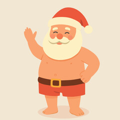 Funny Santa Claus in Summer Shorts Vector Illustration. For greeting cards, festive decorations, and seasonal projects with a humorous summer vibe.