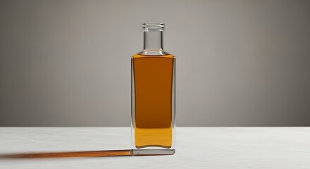 Glass Bottle of Oil, Square Shape, Studio Shot.