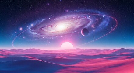 Cosmic Desert Landscape with Galaxy.