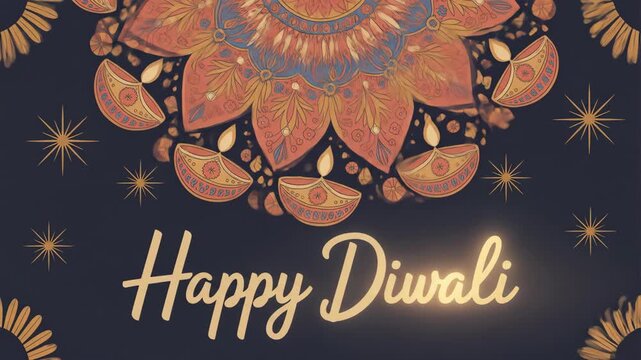 Elegant Diwali Festival Background with Traditional Diya Lamps  Mandala Art  and Golden Stars on a Dark Backdrop for Festive Greetings and Celebrations