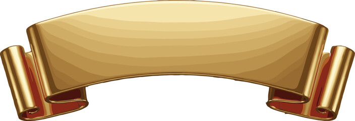 Shiny yellow glossy ribbon banner illustration isolated on a white background, a blank template for text, awards, or promotional design