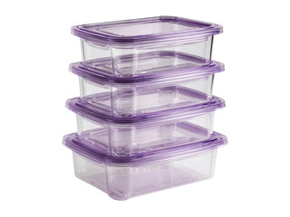 Obraz premium Stack of four transparent purple plastic food storage containers, Isolated On White, Png Transparent