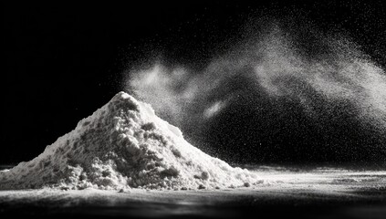 Powdered Substance Pile with Cloud of Dust in Monochrome.