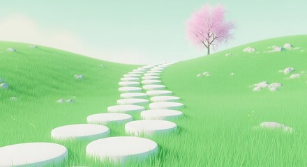 Peaceful Pathway Through Lush Green Meadow.