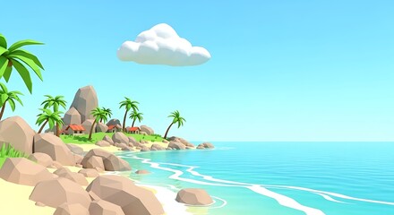 Tropical Island Paradise Scene.