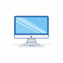Blue Screen Monitor with Keyboard Illustration For Office or Home Use, Front View