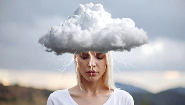 Woman under a stormy cloud