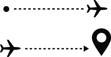 Airplane route flight path travel destination journey vector icon