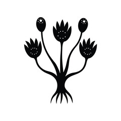 Fototapeta premium Three headed alien bloom surreal multiple flower heads design vector art illustration