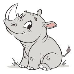 Fototapeta premium Adorable Baby Rhino Cartoon Illustration Cute Animal Drawing on White Background