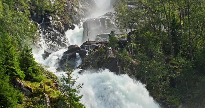Latefossen Waterfall, Hardanger Norway &ndash; Powerful Forest Cascade