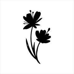 Elegant botanical silhouette of two blossoming flowers, perfect for design elements, nature-inspired decor, and serene artistic compositions showcasing organic beauty