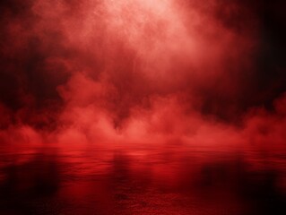Fototapeta premium Dramatic red fog over mysterious water reflection scene