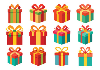 Colorful Gift Box Collection with Ribbons and Bows for Celebrations