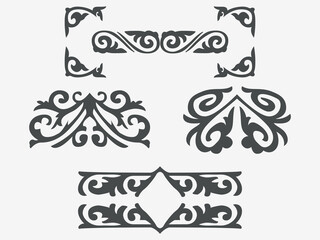 Patterns consisting of rhythmic ordered elements peculiar to Kazakh folk art. Set of vector national ornaments of Kazakhstan, Turkic peoples. Part 3