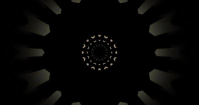AI-generated abstract of a complex futuristic symmetrical tunnel of dark and light shapes