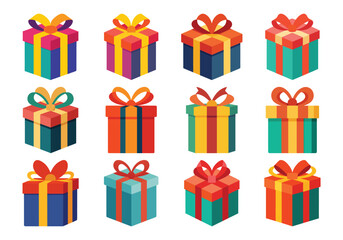 Collection of Colorful Gift Boxes with Ribbons for Celebrations