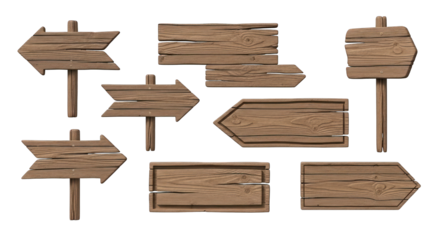 Collection of Rustic Wooden Arrows and Signs.