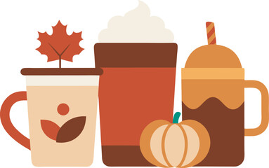 Whimsical autumnal illustration with eight elements