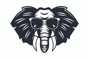 Cool monochrome elephant head wears sunglasses in stylized artwork