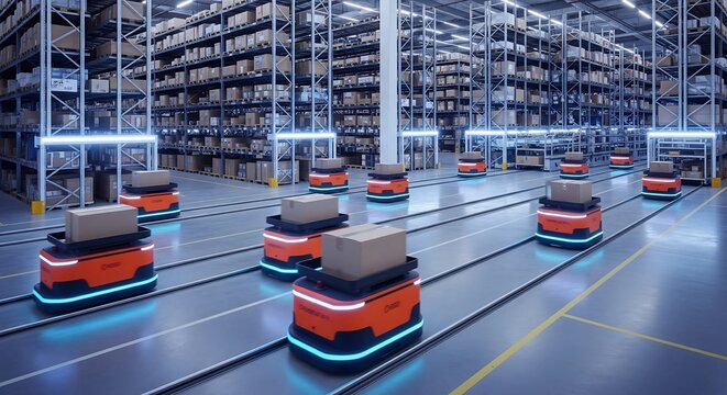 Autonomous Robots in Smart Warehousing: High-Tech Fulfillment Center - Powered by Adobe