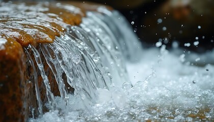 Close-up of cascading water over rocks, showcasing natural beauty and serenity
