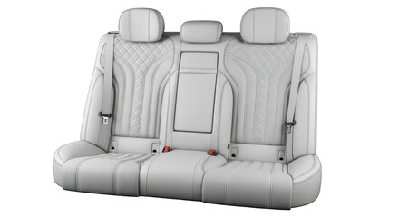 Naklejka premium Luxurious White Leather Car Rear Seat with Diamond Stitching and Headrests.